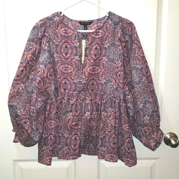 Banana Republic Top 3/4 Balloon Sleeve Paisley Peasant Blouse Size Large Petite - Picture 1 of 5